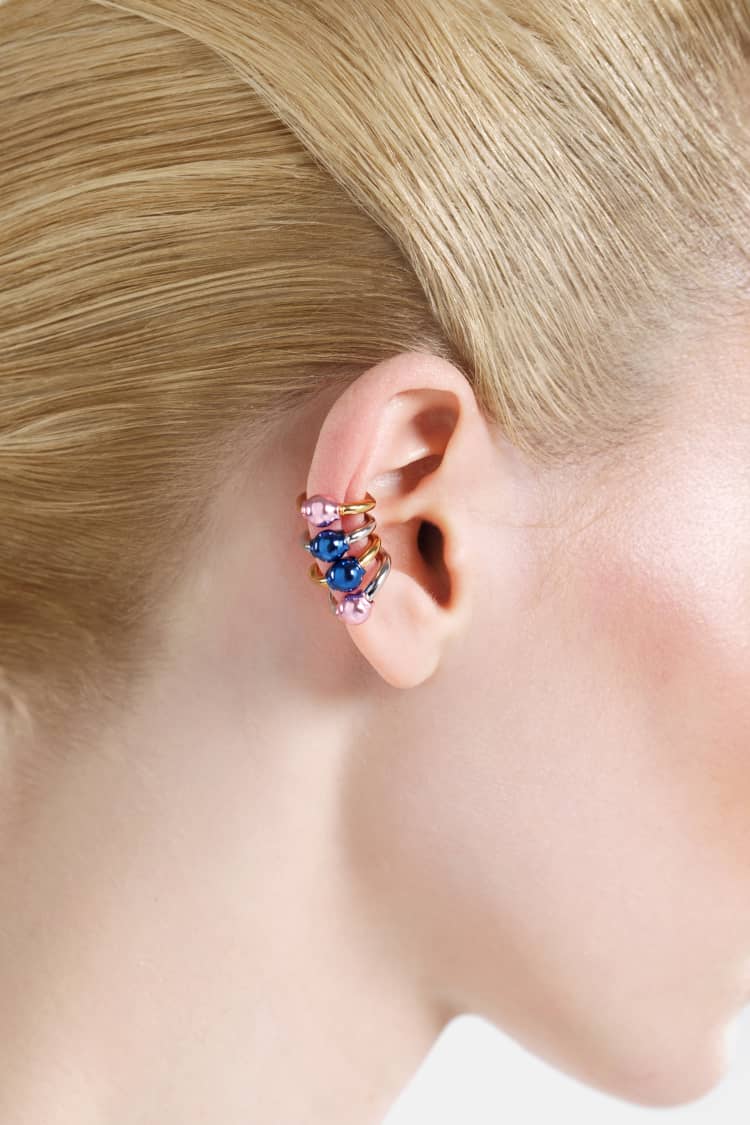 Casa Batlló huggie earcuff in silver and blue - Image 5