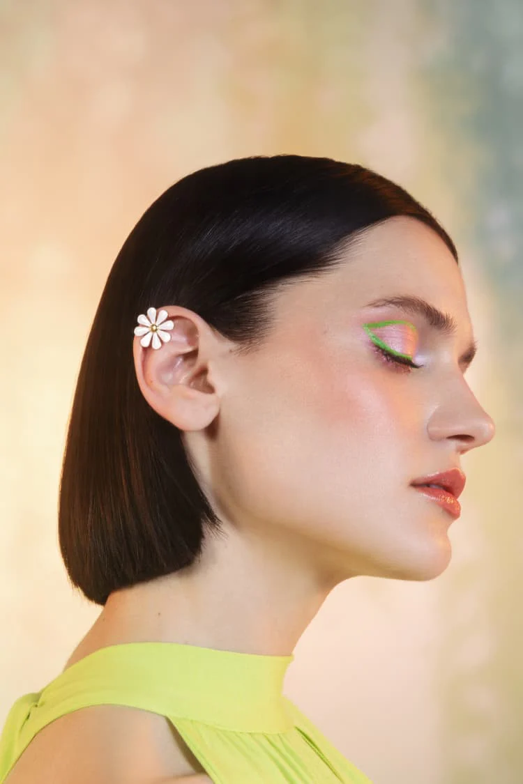 White and Gold Flower Ear Cuff