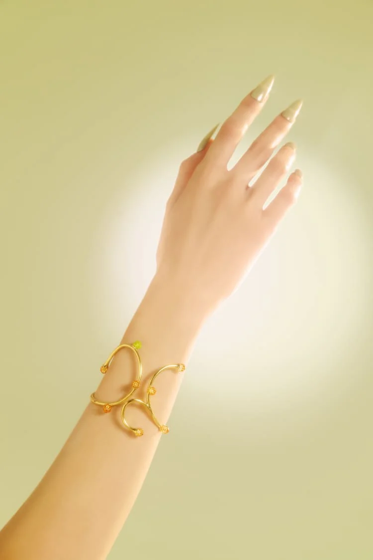 Gold Bold Bangle Bracelet with Opal and Topaz Crystals
