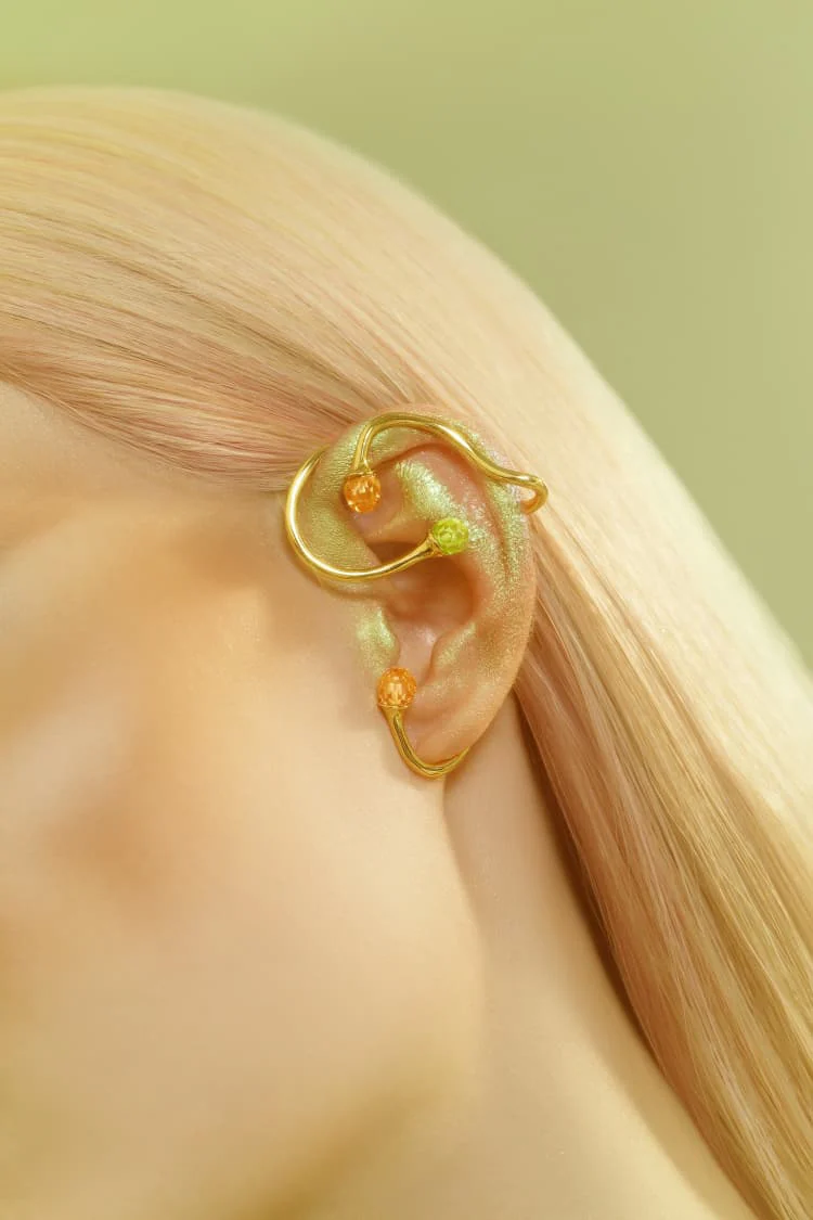 Gold Ear Climber with Opal and Topaz Crystals