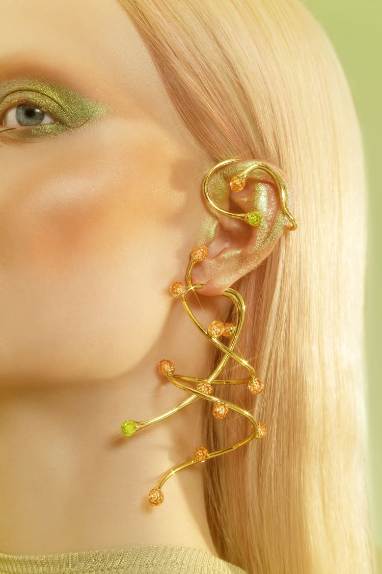 Gold Full Ear Earring with Opal and Topaz Crystals